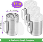 CUSINIUM 14oz Metal Parmesan Cheese Shakers with Large Holes - With Handle - Chili Flakes Dispensers - Pizza Shakers - Pack of 4 | Style: Coarse