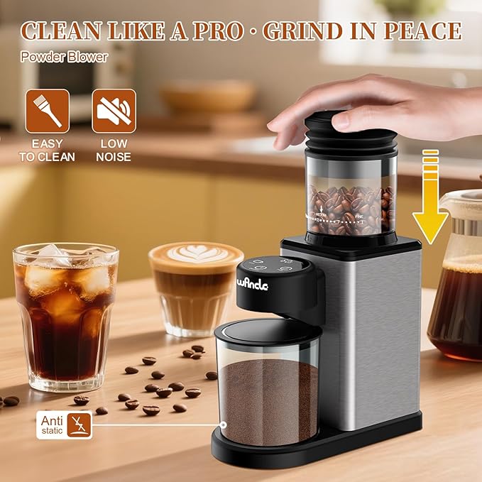 Wancle Conical Burr Electric Coffee Grinder with Touchscreen Coffee Bean Grinder - Precision Timer, 25 Grind Settings, Anti-Static, Stainless Steel, Easy to Clean