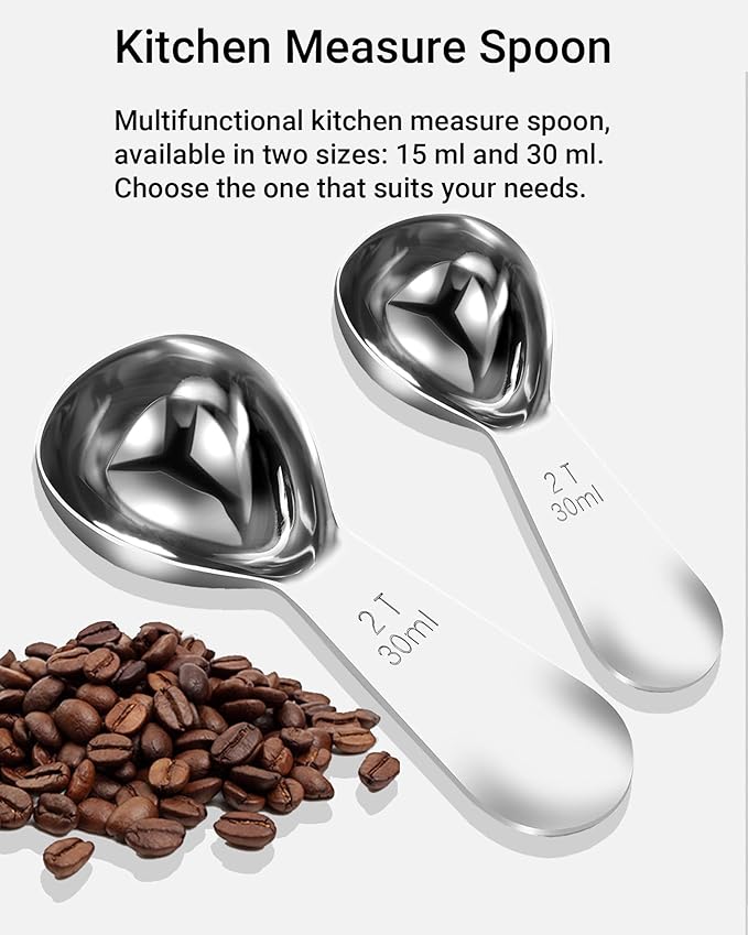 Coffee Scoop 30ml 2PCS, 2 Tablespoon Measuring Spoons, Ergonomics Design Coffee Scooper Stainless Steel Manufacture，Coffee Scoop for Ground Coffee Protein Powder Sugar Cereal (Silver, 2 tbsp-30ml)
