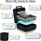 Bento Lunch Box for Kids with 17oz Soup Thermo,Insulated Tumbler Water Bottle and Insulated Lunch Bag,Leak-Proof 3 Compartment Lunch Food Container with with Ice Pack for Kids to School-Black