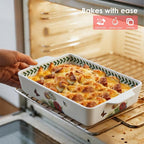 ACMLIFE Ceramic Casserole Dish for Oven, Floral Baking Dishes for Oven Lasagna Pan, Large Baking Dish with Handles, Durable and Oven Safe Pan, for Roasting and Baking, Gift Packaging 2 Pcs Set(13"x8"+10.3"x6.3") (Beauty)
