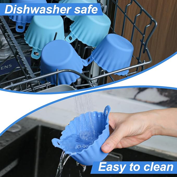 Koluti Nonstick Silicone Muffin Baking Cups Pack of 8, Reusable Cupcake Molds with Double Handle, BPA Free, Small Round Air Fryer Cupcakes Liner, 2 Colors