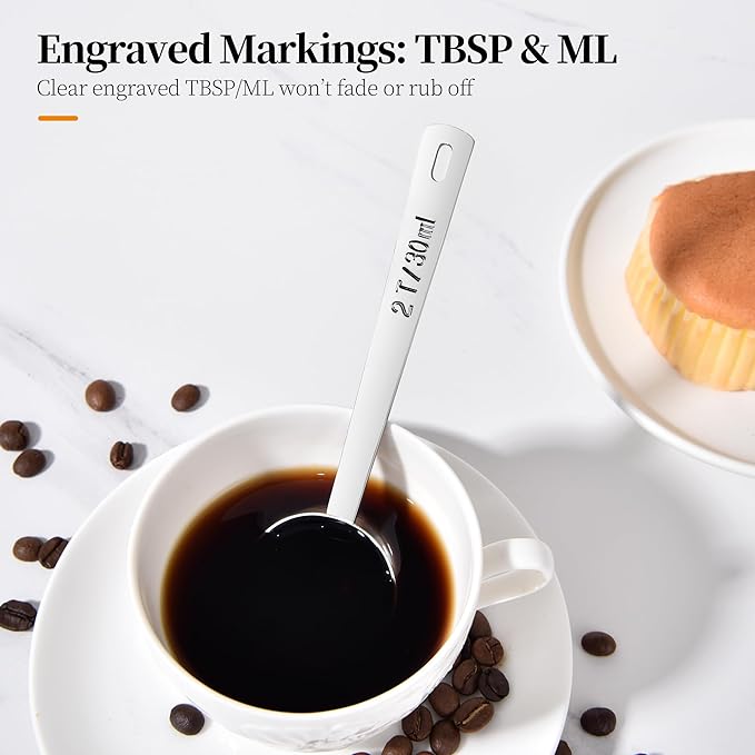 Long Handle Coffee Scoop: 5.98 Inch 18/8 Stainless Steel 2 Tablespoon Metal Measuring Spoon Tbsp Scoop for Coffee Beans, Grounds Coffee, Coffee Powder, Tea, Tall Jars (2Tbsp/30ml)