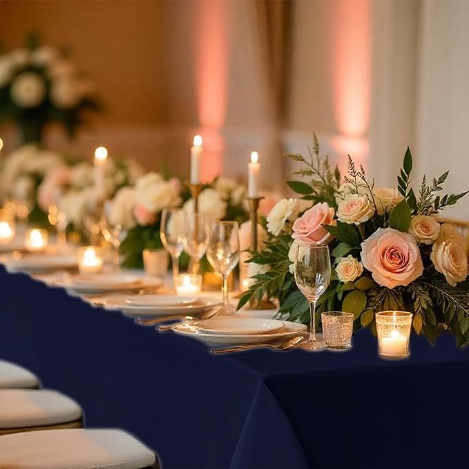 Fitable 8 Pack Rectangle Tablecloths: Stain Resistant Wrinkle Free Circle Table Clothes, Washable Reusable Polyester Table Covers for Wedding Party Birthday Banquet Reception(Navy, 60x102 Inch)