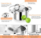 P&P CHEF 5 Quarts Cooking Stock Pot with Lid, Stainless Steel Stockpot Induction Pot for Soup, Tri-Ply Bottom & Clear Glass Lid & Double Handle, Dishwasher Safe