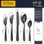 40 Piece Black Silverware Set Service for 8, EIUBUIE Premium Stainless Steel Black Cutlery Set, Mirror Polished Flatware Sets, Modern Kitchen Eating Utensils Sets Include Forks Spoons Knives