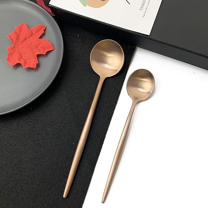 JASHII 18/10 Rose Gold Flatware Set - 304 Stainless Steel, Copper Cutlery - 6-Piece Adaline Royal Modern Satin Finish for Birthday, Wedding (Rose Gold Matte)