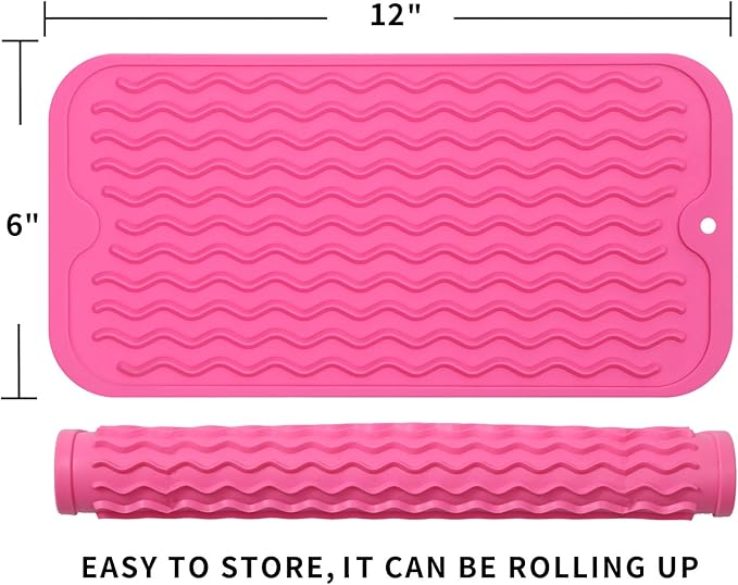 Silicone Dish Drying Mat for Multiple Usage,Easy clean,Eco-friendly,Heat-resistant Silicone Mat for Kitchen Counter or Sink,Refrigerator or Drawer Liner Rose S 12 inches x 6 inches