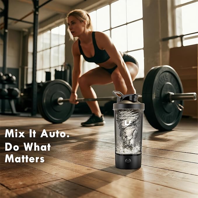 Electric Shaker Bottle USB C Rechargeable Protein Shaker Bottle Shaker cups for Protein Shakes Mixer with 24oz BPA Free Tritan Meal Replacement Shakes Made with Tritan Portable Blender Cup (Black)