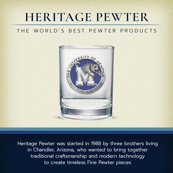 Heritage Pewter Memphis Double Old Fashion | Double Rocks Glass 14 OZ for Liquor | Expertly Crafted Pewter Glass