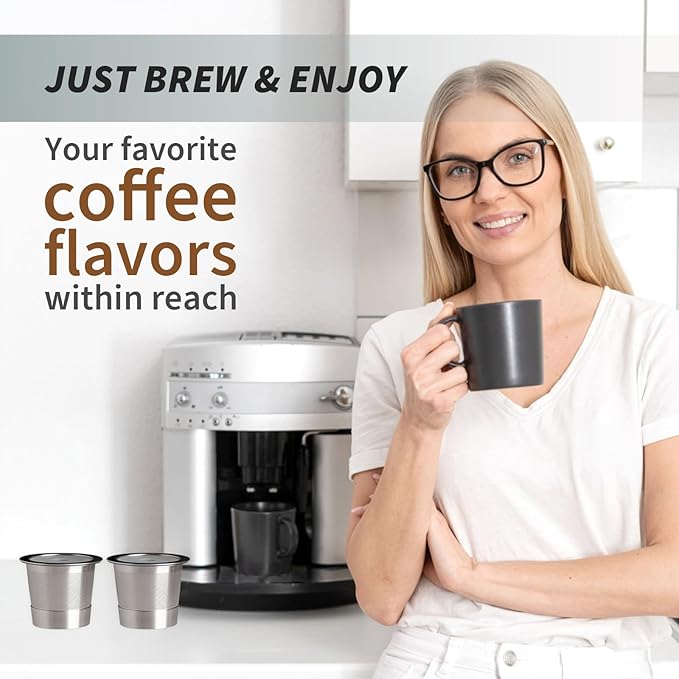 Reusable K Cups for K-eurig, Reusable Coffee Pods, Universal Stainless Steel K Cup Reusable Coffee Pods Compatible for K Series Coffee Machine 1.0 & 2.0, BPA-Free (2pack)