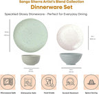 Sango Siterra Artist's Blend 16-Piece Stoneware Dinnerware Set for 4, Green, Cream & White Glossy Dishes with Speckles, Ceramic Plates and Bowls Sets for Everyday Dining, Microwave & Dishwasher Safe