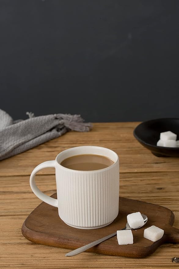 famiware Coffee Mug Set for 6, Star 12 oz Catering Mugs Cup Set with Handle for Coffee, Tea, Cocoa, Milk - Ceramic Stoneware Drinkware Set, Matte White