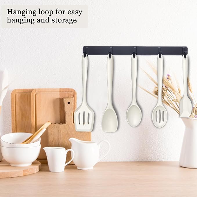 E-far 10 Pieces Silicone Cooking Utensils Set, Heat Resistant Kitchen Utensil Set for Nonstick Cookware, Kitchen Cooking Tools with Spatula, Spoon, Slotted Turner, Non-Toxic & Dishwasher Safe (White)