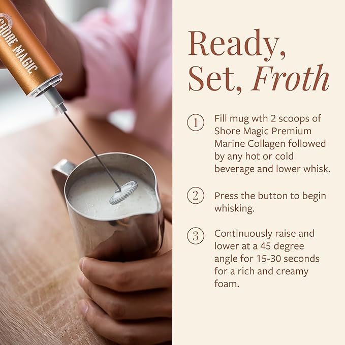 Shore Magic Premium Stainless Steel Handheld Milk Frother – Battery Operated Mini Blender/Whisk – Creates Rich, Creamy Froth for Lattes, Cappuccinos & Cold Drinks