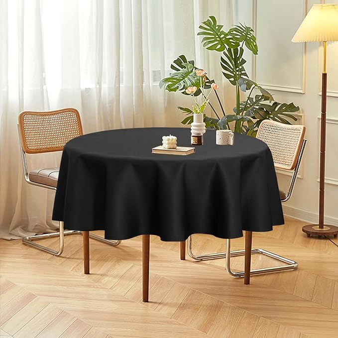 sancua 2 Pack Round Tablecloth 70 Inch Black, Stain and Wrinkle Resistant Table Cloth - Washable Polyester Table Cover for Dining Tables, Buffet Parties and Camping