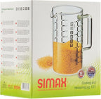 Simax Glass Measuring Cup, 16 Ounce Durable Borosilicate Glass, Easy to Read Metric Measurements, Liter, Milliliter, Ounce, Sugar Grams, Flour Grams, Drip Free Spout, Microwave and Dishwasher Safe
