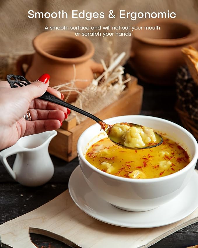 Black Silverware Set For 8, Ollex 48 PCS Retro Royal Silverware Flatware Set with Black Spoons Forks Knives Set, Mirror Polished Stainless Steel vintage Utensils Set, Dishwasher Safe