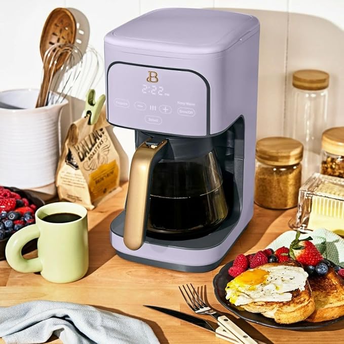 Beautiful 12-Cup Programmable Coffee Maker with Touch Activated Display, Auto Brew Timer, Reusable Filter & Large Glass Carafe (Lavender)