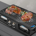 16.75" X 9.5" Reversible Cast Iron Griddle for Gas Grill, Flat Griddle Pan for Gas Stove, Pre-Seasoned Oven Top Grill pan,Upgrade Double Burner Griddle for Indoor & Outdoor Cooking Accessories