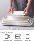 DELLING Large Serving Platter Set 16/14/12inch Large Serving Tray - Rectangular White Serving Trays for Party, Sushi, Oven Safe Dinnerware Set of 3, White