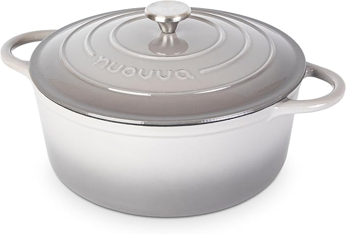 Cast Iron Dutch Oven with Lid – Non-Stick Ovenproof Enamelled Casserole Pot – Sturdy Dutch Oven Cookware – Grey, 7.3-Quart, 30cm – by Nuovva