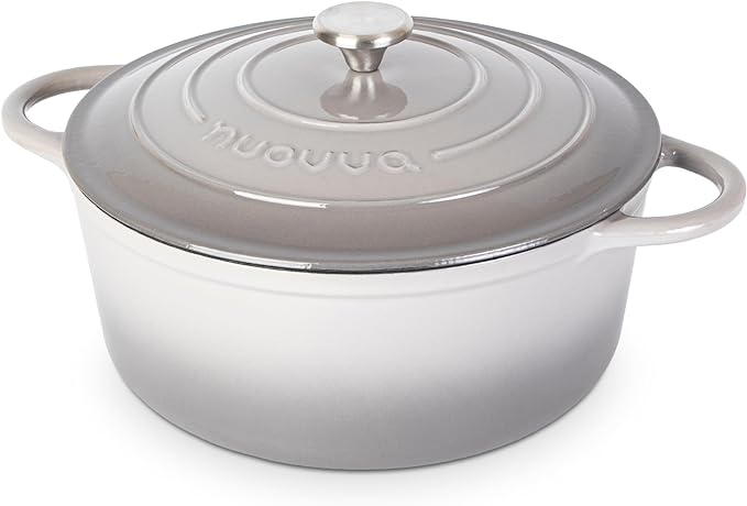 Cast Iron Dutch Oven with Lid – Non-Stick Ovenproof Enamelled Casserole Pot – Sturdy Dutch Oven Cookware – Grey, 7.3-Quart, 30cm – by Nuovva