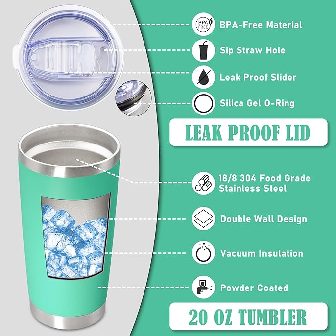 20 oz Tumbler Coffee Tavel Tumblers Bulk with Lid Stainless Steel Double Wall Vacuum Insulated Mug Powder Coated Cups fit Car Cupholder for Hot and Cold - Light Blue, 12Pack