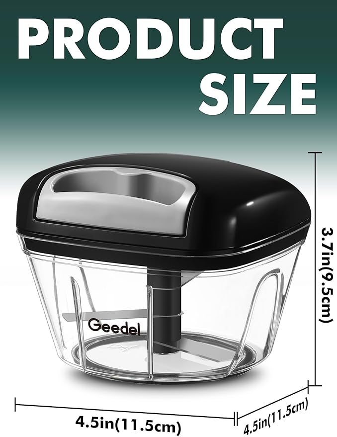 Manual Food Processor Vegetable Cutter, Geedel Pull Chopper with String, Food Chopper Vegetable Cutter for Veggies, Fruits, Salad, Onion, Nuts, etc, 2 Cup(500ml), Black
