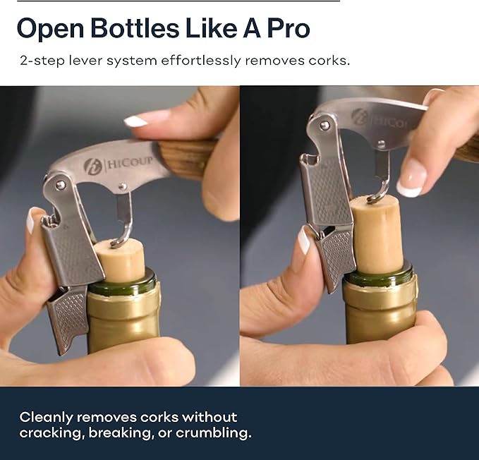 Hicoup Wine Opener - Professional Corkscrews for Wine Bottles w/Foil Cutter and Cap Remover - Manual Wine Key for Servers, Waiters, Bartenders and Home Use - Jade