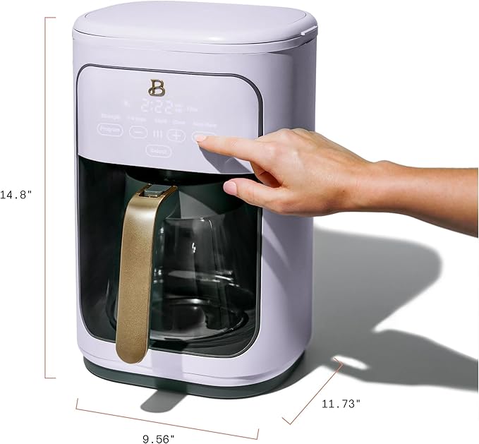 Beautiful by Drew Barrymore 14 Cup Programmable Drip Coffee Maker, Touch-Activated Display, Fast 14-Min Brew, Bold Strength, Keep Warm 4hrs (Lavender)