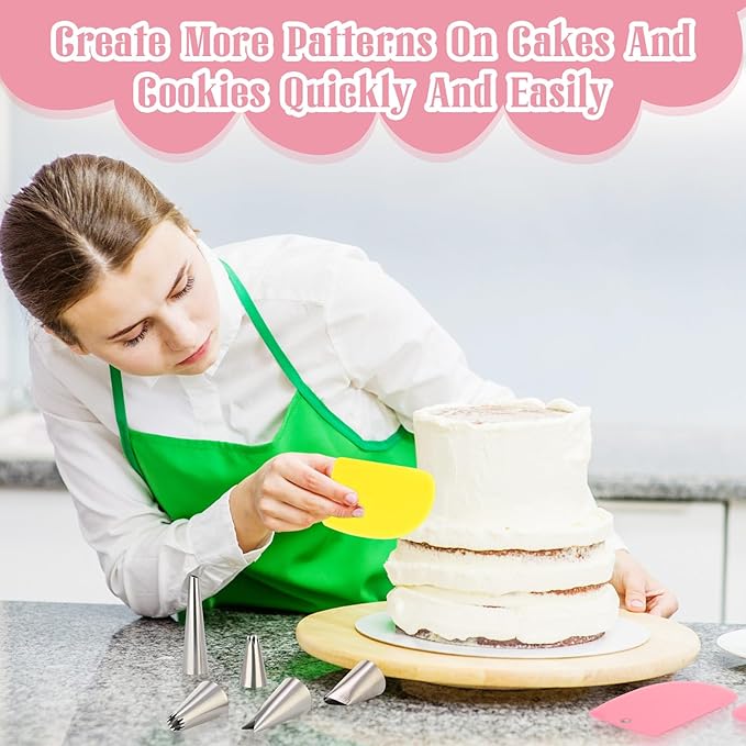 3 Sets Dessert Decorating Syringe Set, Cupcake Frosting Filling Injector with 6 Icing Nozzles 1 Nozzle Connector 3 Cream Scrapers Icing Tool, Cake Decorating Kit, Main Stainless Steel Design