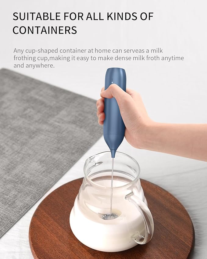 CIRCLE JOY Rechargeable Milk Frother Handheld with Stand, Coffee Frother Wand Drink Mixer with Dual Spring Whisk for Coffee, Cappuccino, Lattes, Frappe, Matcha and Hot Chocolate, Blue