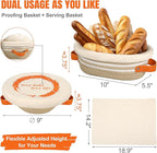 HASHMUST Banneton Bread Proofing Basket Set, 9 Inch Round & 10 Inch Oval Cotton Rope Proofing Bowls with Liners Covers & 14x19 Inch Thick Baguettes Cloth, Sourdough Dough Loaves Baking Supplies Gifts