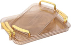 Set of 3 Serving Platters with Handles 16.5/15/13.2 Inch Reusable Large Serving Trays, Party Food Tray, Rectangular Dinner Plates for Cookie, Cake, Turkey, Cheese, Fruit, Snack(Amber)