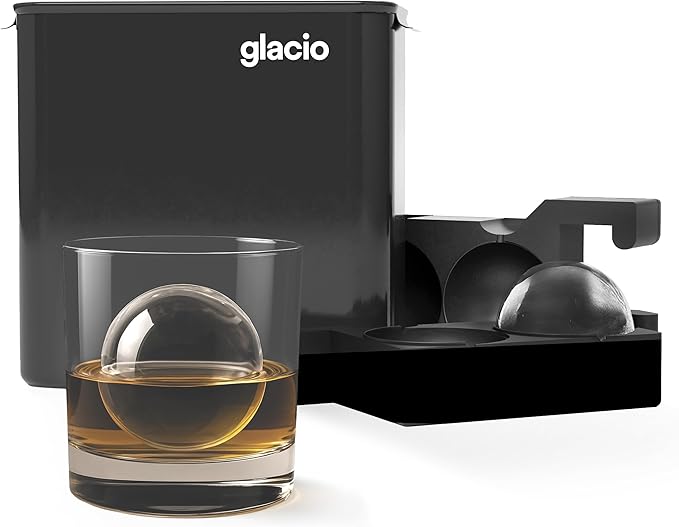 glacio Clear Ice Maker Set – Crystal Clear Ice Ball & Cube Molds for Whiskey and Cocktails | Dilution-Free Directional Freezing Design | Easy Removal