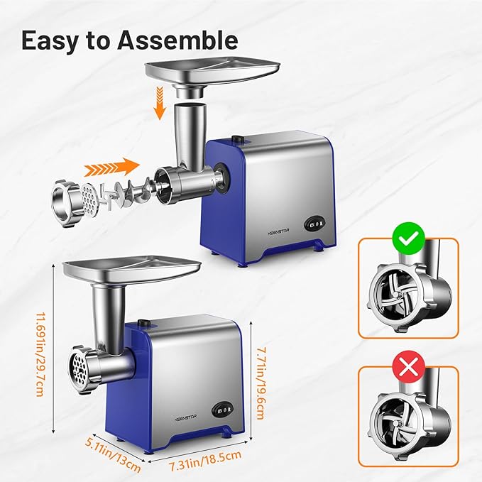 Electric Meat Grinder, Sausage Stuffer Maker 450W(3000W Max) Food Grinder with Blade & 3 Plates, Sausage Stuffer Tubes & Kubbe Kit, Stainless Steel Heavy Duty Meat Mincer Machine for Home Kitchen Use