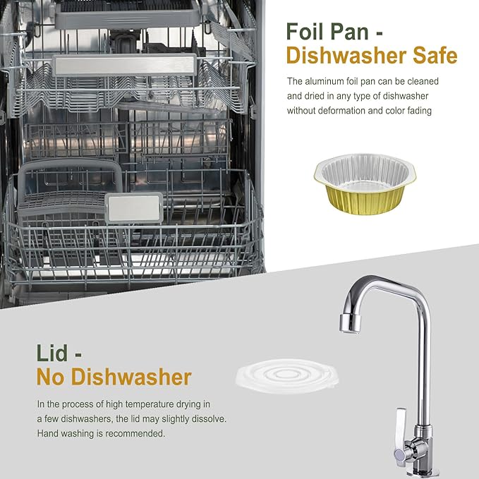 7.8" Aluminum Foil Pans with Integrated Handles and Snap-On Lids (10 pcs) | 2X Thickness Heavy-Duty Reusable Tin for Baking and Cooking