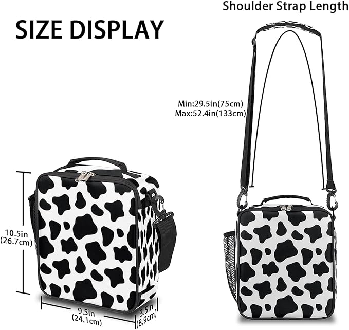 Cow Skin Insulated Lunch Bag for Kids Boys Girls Lunch Box Containers Tote with Shoulder Strap Durable Reusable Waterproof Meal Prep Bag for School Picnic Work Thermal Cooler Bag