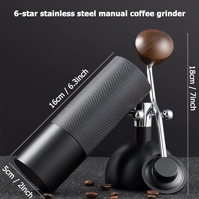 Manual Coffee Grinder with Double Bearing System Coffee Bean Grinder, 25g Capacity Hand Coffee Grinder, Stainless Steel 6-Star Burr Mill (GRAY, 6star-stainless steel)