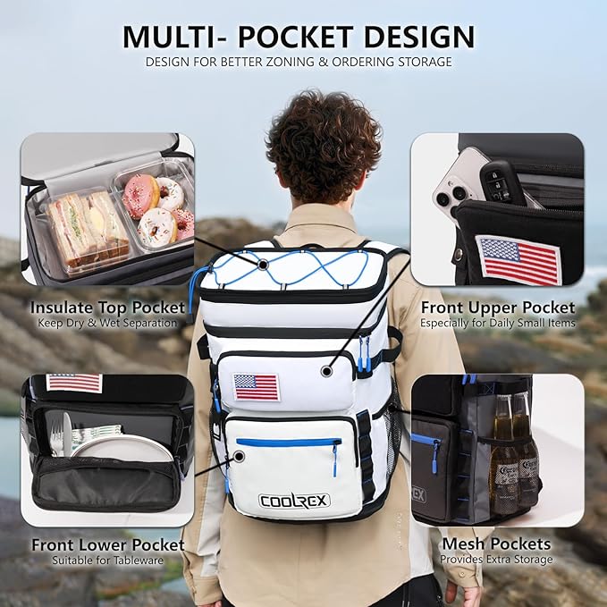 Large Backpack Cooler 36 Can Cooler Backpack with 2 Insulated Compartments Leak Proof Waterproof Travel Backpack, Camping Beach Picnic Lunch Thermal Bag for Women and Men