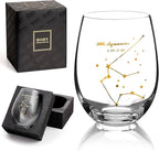 HOHY Aquarius Wine Glass - 20oz Stemless Zodiac Constellation Glass, Gift for Women & Men