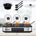 Triple Slow Cooker, 3×1.5 QT Buffet Servers and Warmers, 3 Pots Buffet Slow Cooker Adjustable Temp Lid Rests Stainless Steel Manual Silver for Parties Holidays Families