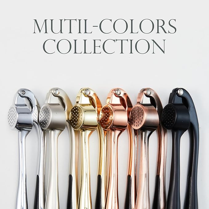 KITESSENSU Premium Garlic Press, Professional Garlic Mincer, Easy to Squeeze and Clean, Rust Proof & Dishwasher Safe, Efficient Ginger Crusher - Golden