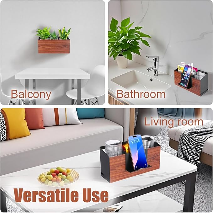 Utensil Holder Large Iron Flatware Container with 3 Compartments Countertop Wall-mounted Kitchen Utensil Storage (Black)