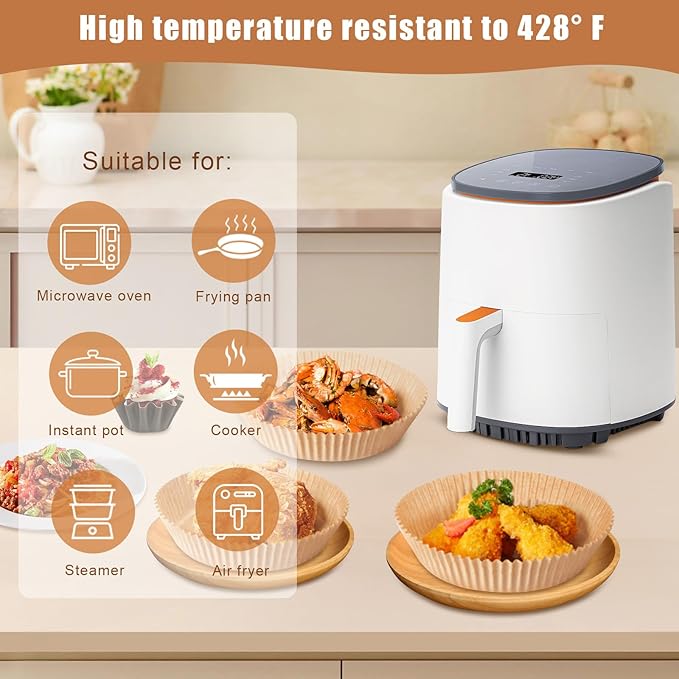Air Fryer Liners Disposable, 100PCS Non-stick Disposable Airfryer Liners, 8 Inch Unbleached Parchment Paper, Round Air Fryer Paper Liners for 5-8QT Air Fryer, Baking, Roasting Microwave