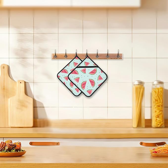 Summer Watermelon Pot Holder Set of 2,Kitchen Heat Resistant Potholder for Women Men BBQ Cooking Baking