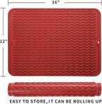Silicone Dish Drying Mat for Multiple Usage,Easy clean,Eco-friendly,Heat-resistant Silicone Mat for Kitchen Counter or Sink,Refrigerator or drawer liner Red L 16 inches x 12 inches