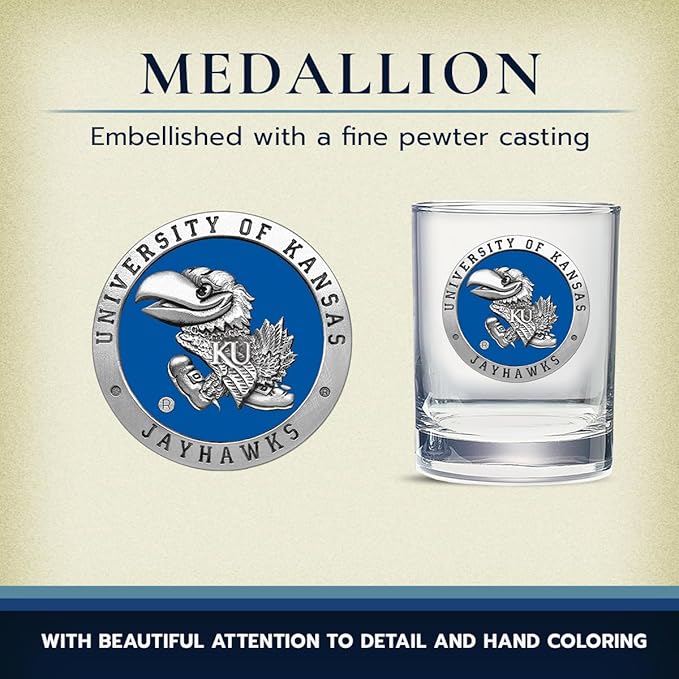 Heritage Pewter Kansas Jayhawks Double Old Fashion | Double Rocks Glass 14 OZ for Liquor | Expertly Crafted Pewter Glass