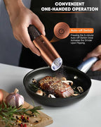 AmuseWit Gravity Electric Salt and Pepper Grinder Set [White Light] USB Rechargeable Automatic Pepper and Salt Mills,Adjustable Coarseness,One-Handed Operation, Copper